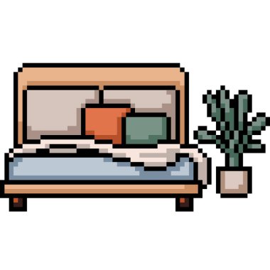 Yatak odası piksel sanatı, bitki izole arka plan