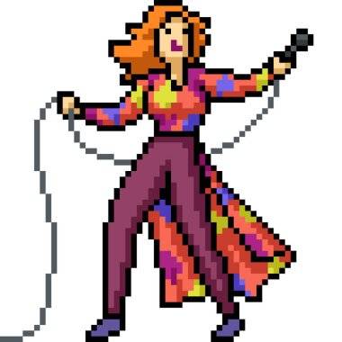 Kadın şarkıcının pikseli sanatı arka planda izole edildi