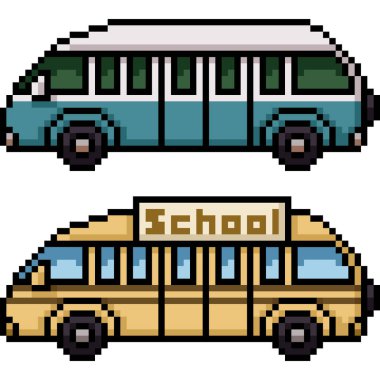 Garip halk otobüsünün pikseli sanatı izole edilmiş arka plan