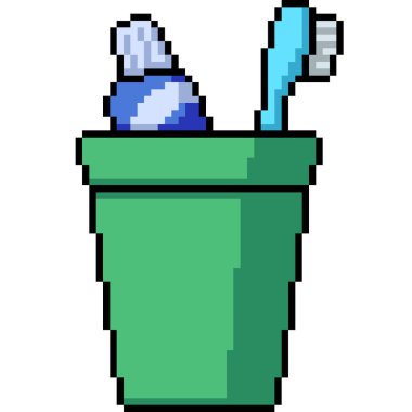 kupa fırçası diş macununun piksel sanatı izole edilmiş arkaplan