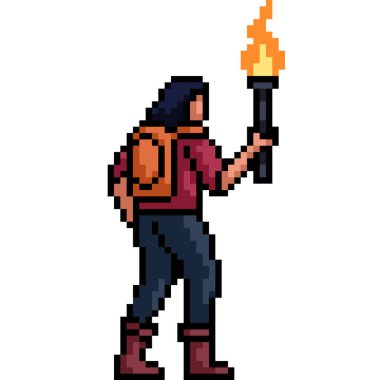 insan seyahat kaşifinin piksel sanatı izole edilmiş arkaplan