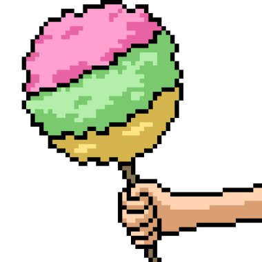 Renkli pamuk şekerin piksel sanatı izole edilmiş arkaplan