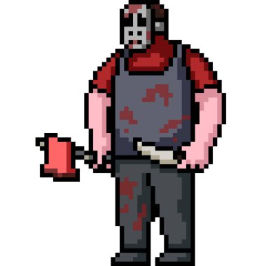 Tehlikeli maskeli katilin piksel sanatı izole edilmiş arka plan