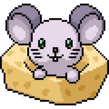 Peynir izole edilmiş arka planda farenin piksel sanatı