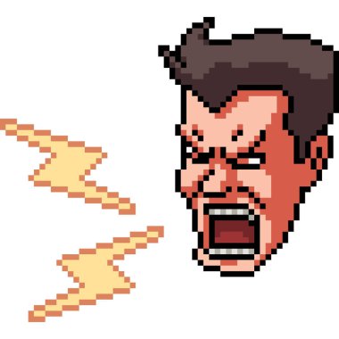 Sinirli bir adamın piksel sanatı, izole bir arka plan.