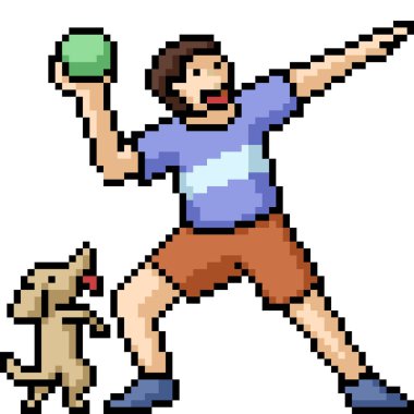 Erkek çocuk pikseli oyun köpeği izole edilmiş arka plan