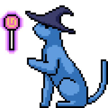 Sihirli sihirbaz kedi piksel sanatı izole arkaplan