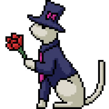 Centilmen kedi çiçeğinin piksel sanatı izole arka plan