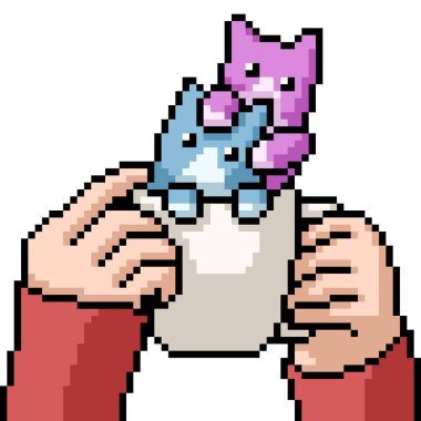 El ele tutuşmanın piksel sanatı yavru kediyi izole etti