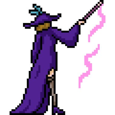 Cadı piksel sanat döküm büyü izole arka plan