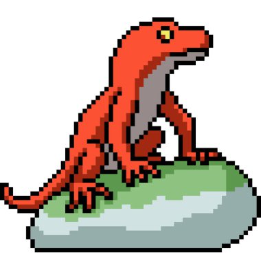 Kırmızı kertenkele piksel sanatı kayayla kaplı arka planda