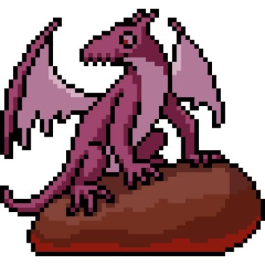 Kaya izole arka planda mor ejderha piksel sanatı