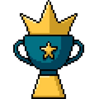 Altın kaplama kupa izole arka plan piksel sanatı