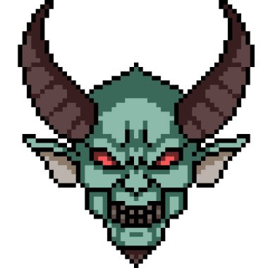 Cehennemin piksel sanatı şeytan yüzü izole edilmiş arka plan