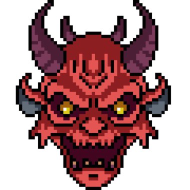 Cehennemin piksel sanatı şeytan yüzü izole edilmiş arka plan