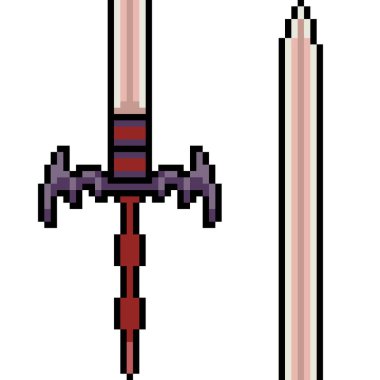 Fantezi piksel sanatı kırmızı büyük kılıç izole arka plan