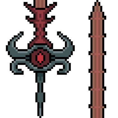 Fantezi sanatının piksel sanatı şeytani büyük kılıç izole edilmiş arka plan