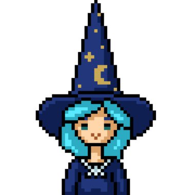 Süslü cadı kızın piksel sanatı izole edilmiş arka plan