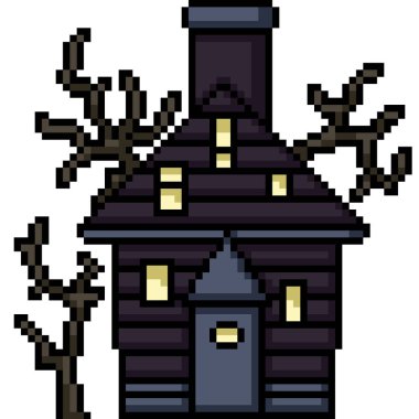 Ürkütücü korkunç evin piksel sanatı izole edilmiş arka plan