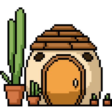 Küçük kil ev izole edilmiş arkaplan piksel sanatı