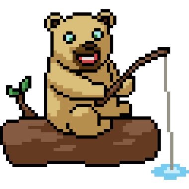 Ayı avlama piksel sanatı izole edilmiş arka plan soğutma