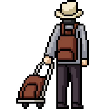 insan sırt çantasının piksel sanatı izole edilmiş arka plan yolculuğu