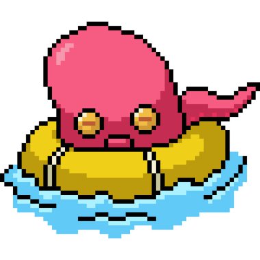 Ahtapot yaşam şamandırası piksel sanatı izole edilmiş arka planda yüzüyor