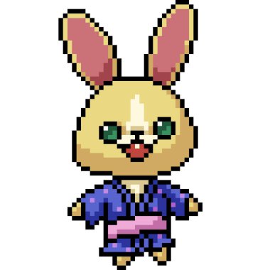 Tavşan Japon kumaşının piksel sanatı izole edilmiş arka plan