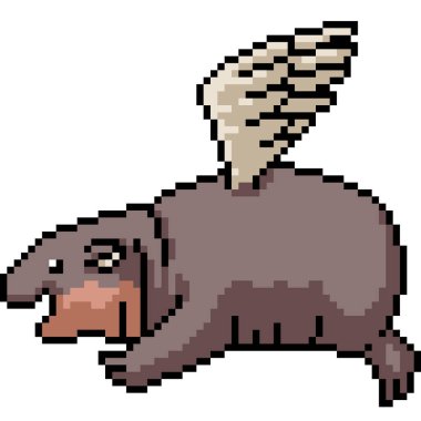 Kanattan izole edilmiş arka planda uçan su aygırının piksel sanatı