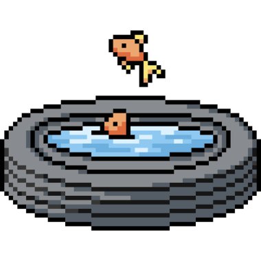 Akvaryum lastik havuzu piksel sanatı izole edilmiş arka plan