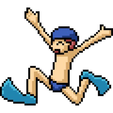 Erkeklerin pikselsel sanatı. İzole edilmiş mutlu tatil geçmişi.