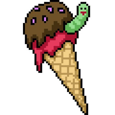 Dondurma konisi solucanının piksel sanatı izole arka plan