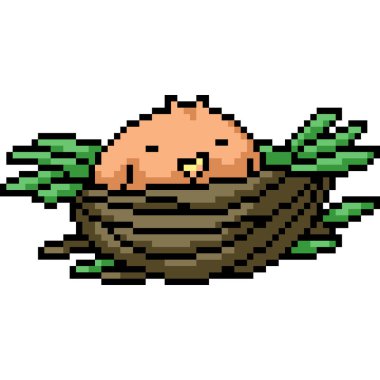 Şişman kuş yuvasının piksel sanatı izole arkaplan