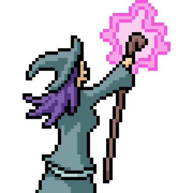 Cadı piksel sanat döküm büyü izole arka plan