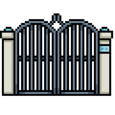 Demir çit kapısının piksel sanatı izole edilmiş arka plan