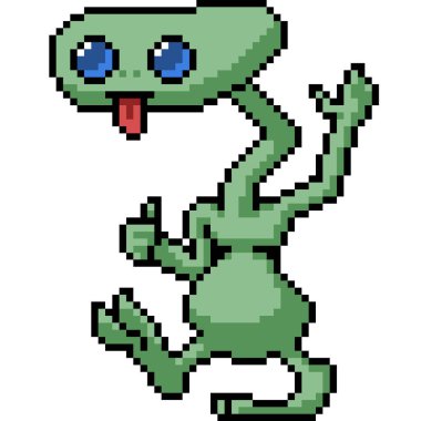 Yeşil uzaylı karşılama piksel sanatı izole arkaplan