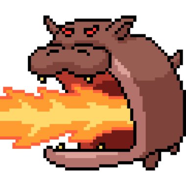 Hipopotam ateş nefesinin piksel sanatı izole arka plan