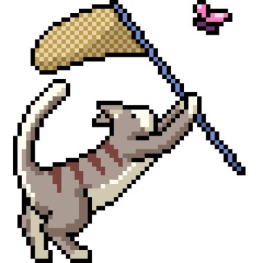 Kedi yakalama piksel sanatı izole edilmiş arka plan