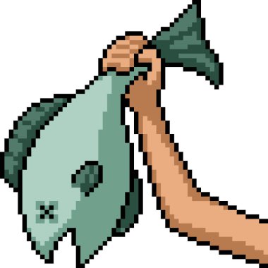 Balıkçı piksel sanatı. Büyük balıklar izole edilmiş arka plan.