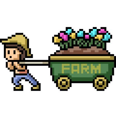 çiftçi çekme arabasının piksel sanatı izole edilmiş arka plan