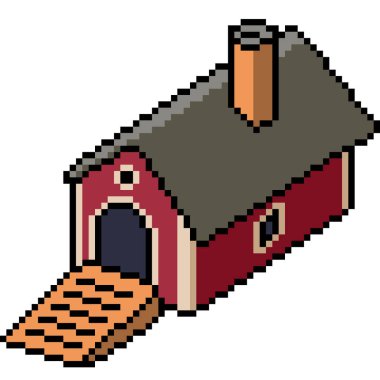 Çiftlik evinin pikselleri kırsal alanda izole edilmiş.