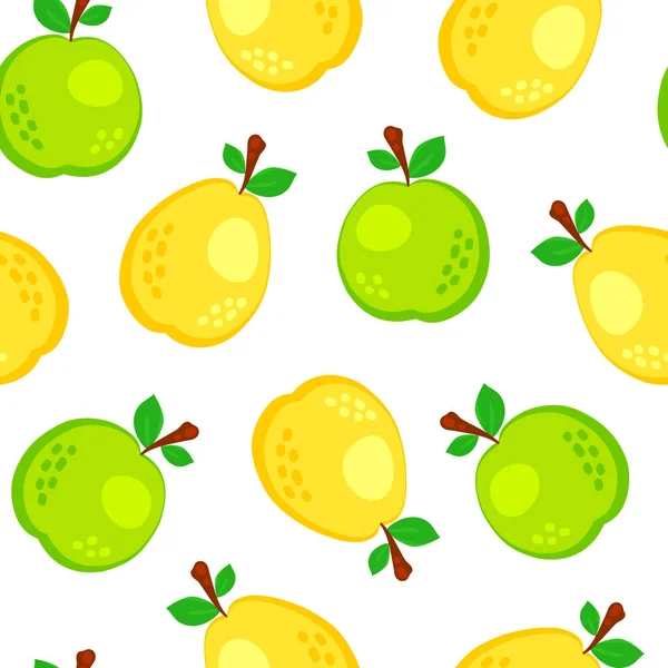 Bunte Cartoon Birne Und Apfelfrucht Nahtlose Muster Isoliert Auf Weißem — Stockvektor
