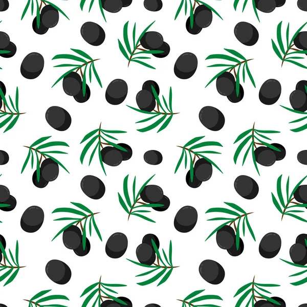 Olives Noires Branche Dessin Animé Motif Sans Couture Illustration Vectorielle — Image vectorielle