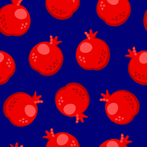Πολύχρωμο Καρτούν Ρόδι Φρούτα Αδιάλειπτη Μοτίβο Απομονώνονται Μπλε Φόντο Doodle — Διανυσματικό Αρχείο