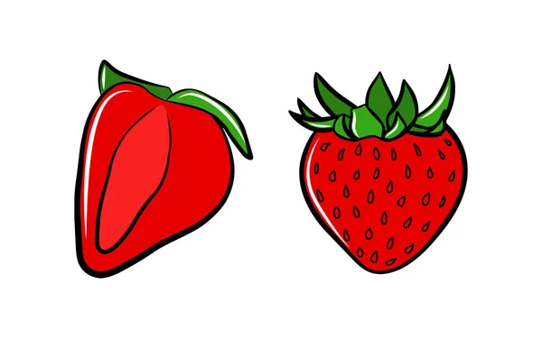 Sweet Strawberry Icon Set Isolated White Background Vector Outline Silhouette — Stock Vector