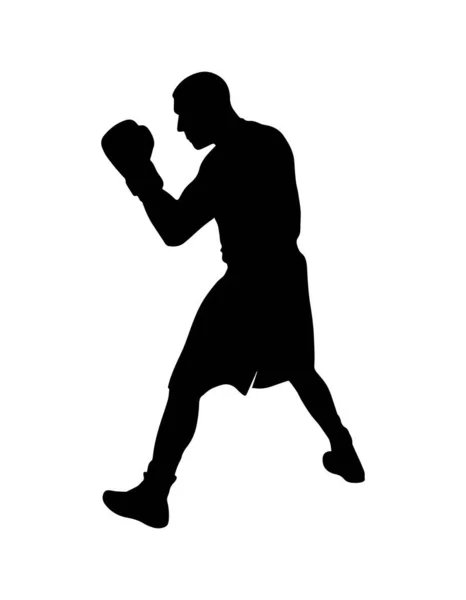 ベクトルボクサー男シルエット影の形 白の背景に隔離されたフラットブラックアイコン ロゴデザイン要素 ボックススポーツマン — ストックベクタ