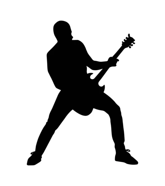 Guitar Playing Man Vector Simple Silhouette Shadow Shape Flat Black — Stock Vector