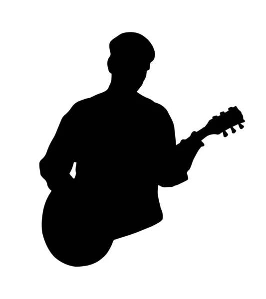 Guitar Playing Man Vector Simple Silhouette Shadow Shape Flat Black — Stock Vector