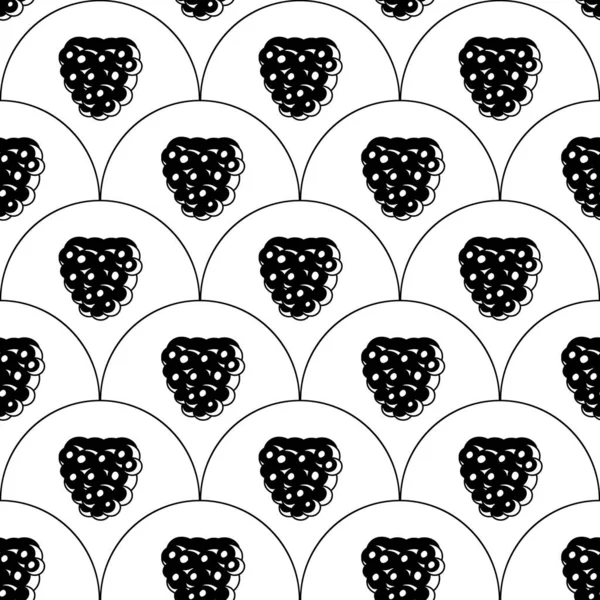 摘要黑莓果实无缝花纹 线织物打印模板 矢量插图 几何图形成一排 古色古香的墙纸设计甜食素描 — 图库矢量图片