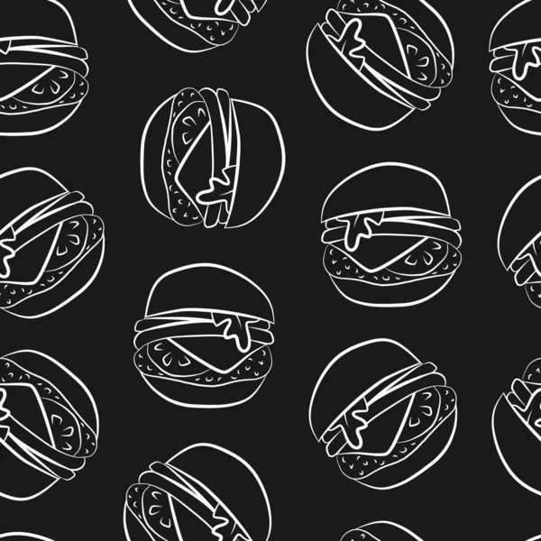 Doodle Швидкого Харчування Бургер Лінійний Безшовний Візерунок Ручна Дошка Намальована — стоковий вектор
